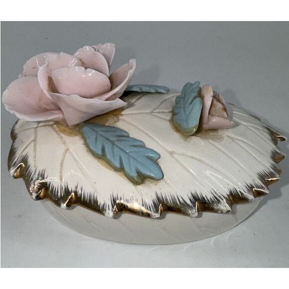 Porcelain Jewelry Trinket Dresser Box w/Lid & 2 Trays Arnart Creation Japan MCM - Picture 3 of 16